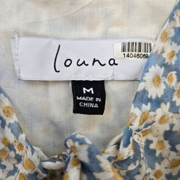 Louna Blue Daisy Chiffon Puff Sleeve Boho Blouse Size Medium - Picture 3 of 6